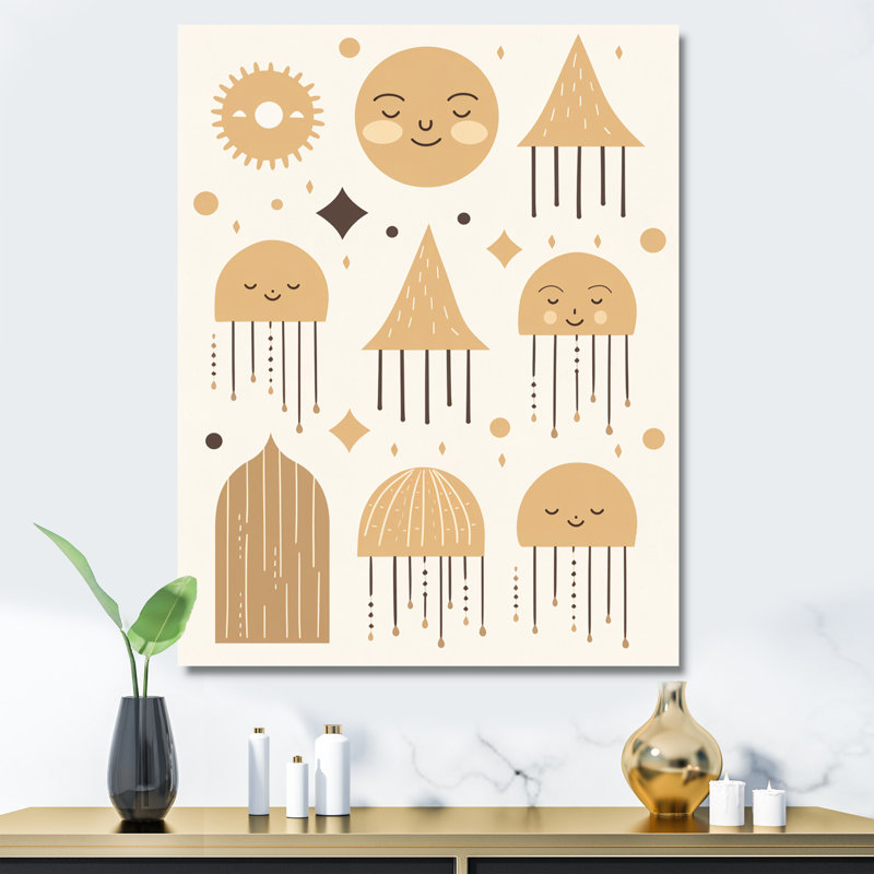 Boho Dreamtime Moon and Clouds I - Art mural moderne sur toile géométrique, H 32 po x l 16 po, Toile tendue