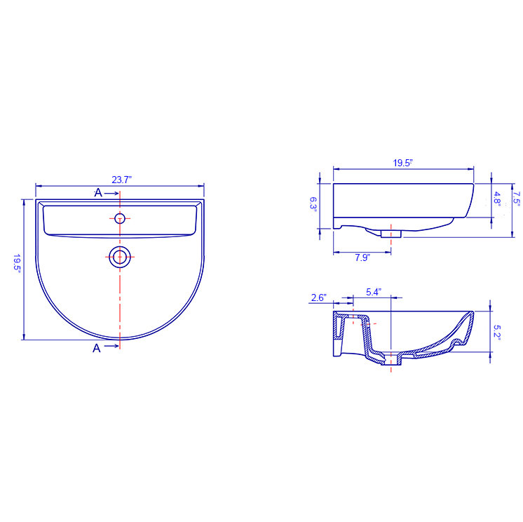 CeraStyle By Nameeks Bella 19.5'' White Ceramic U-Shaped Bathroom Sink with Overflow, Single Hole