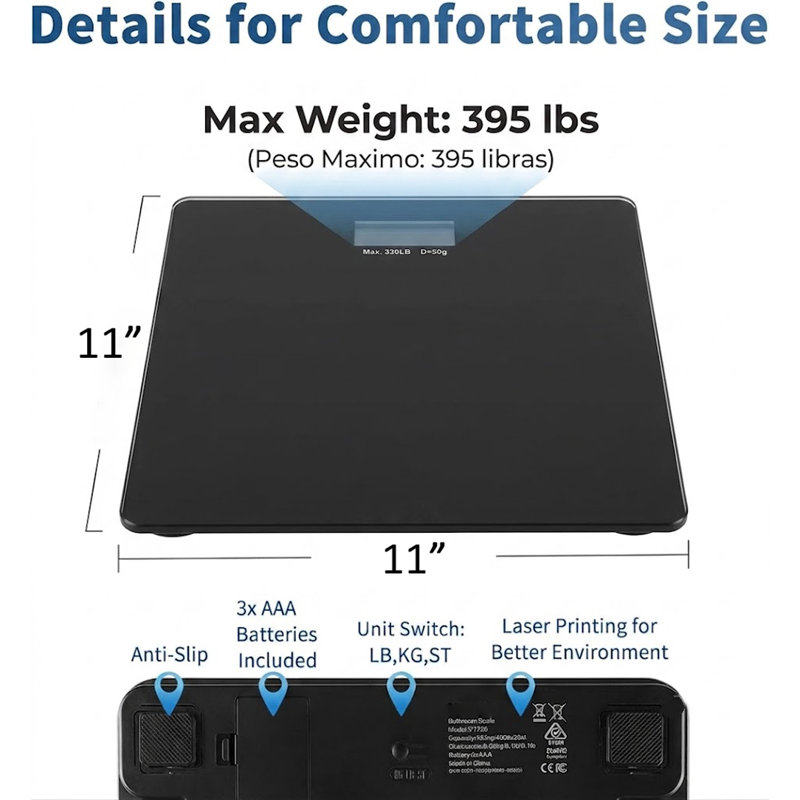 Square Digital Bathroom Scale - Black, Black