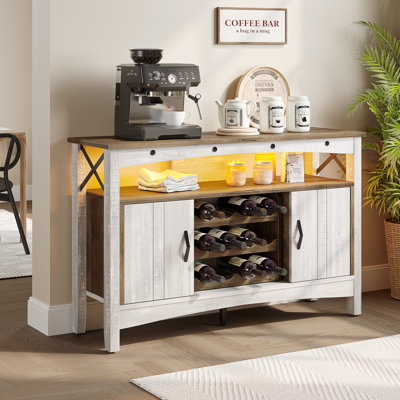 Wine/Coffee/Liquor Bar Cabinet with Storage and LED Light, Home bar with Cabinet