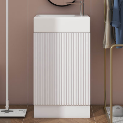 Petit meuble-lavabo 18,6 po avec lavabo, meuble-lavabo avec tablette à deux niveaux, orienté vers la gauche ou vers la droite, meuble-lavabo en panneau de fibres à densité moyenne