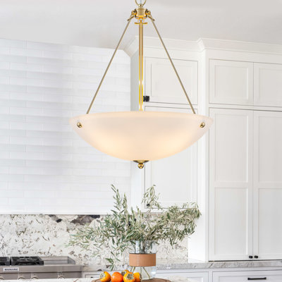 Cloud Glass Bowl Pendant Light - 5-Light Semi-Circular, 20.5'' Diameter, Adjustable 28''-106'', Gold Frame, E26 Dimmable