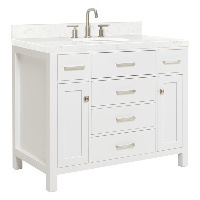 Macnair Single Bathroom Vanity with Quartz Top, White, 42"