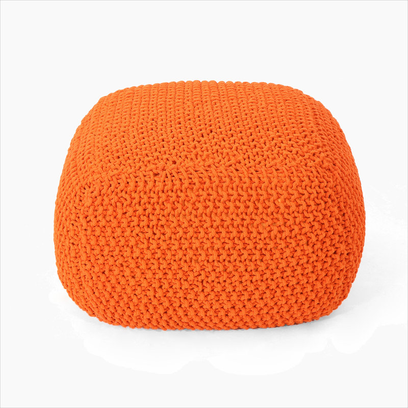 Hollis Knitted Cotton Pouf Cube 20 x 20 x 16 Pouf, Orange