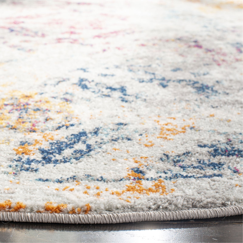 Tapis abstrait gris clair / fuchsia Christa, Rond 6 pi 7 po