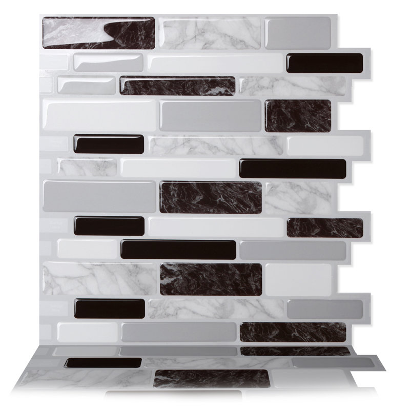 Carrelage mosaïque blanc/noir 10 po x 10 po en pvc
