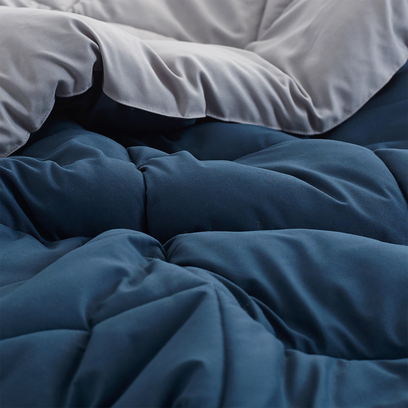 Reversible Microfiber Oversized Full XL Comforter, Nightfall Navy/Alloy, Twin Extra Long