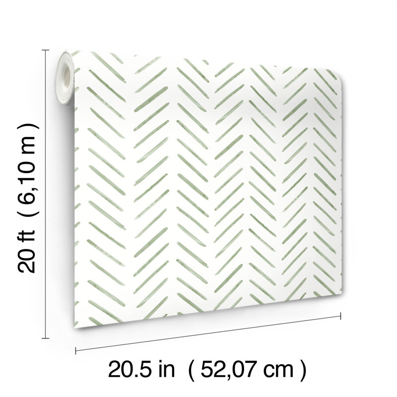 Painted Herringbone Chevron Peel & Stick Wallpaper Roll, Fern