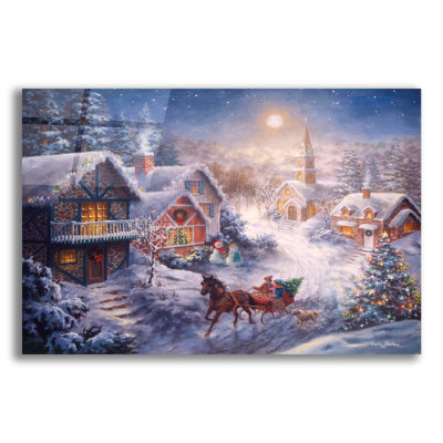  «In A One Horse Open Sleigh» par Nicky Boehme, art mural en verre acrylique, 24 po x 16 po