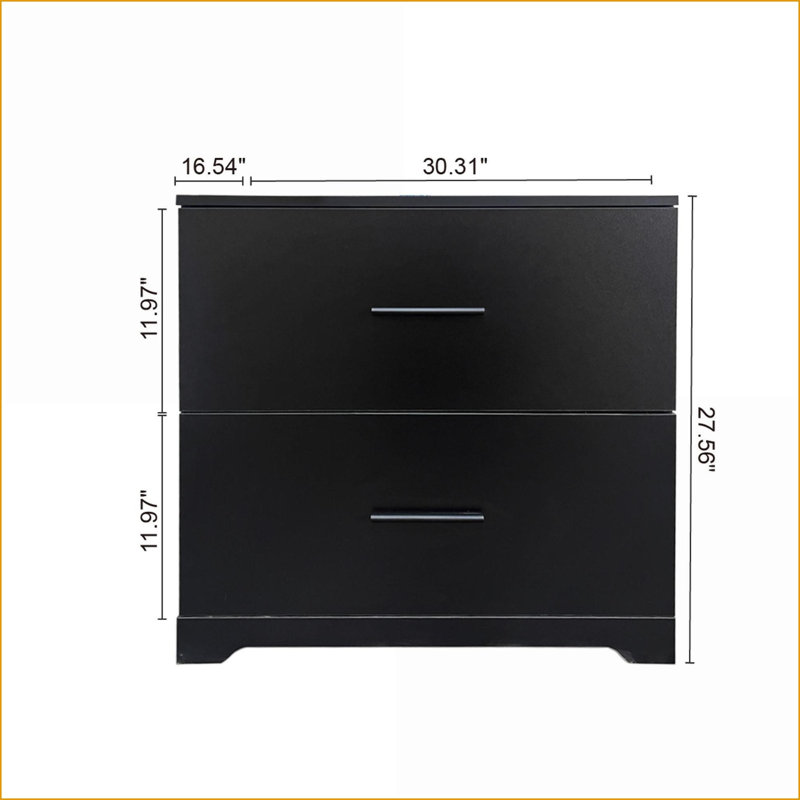 Rangement latéral à 2 tiroirs, classeur H 27,5 po x l 30,3 po x P 16,5 po | Noir | Panneau de particules