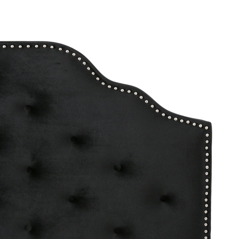 Grande tête de lit contemporaine et tête de lit double - Velours à boutons avec coutures en losange et bordure cloutée, assemblage requis, revêtement moderne délicat requis
