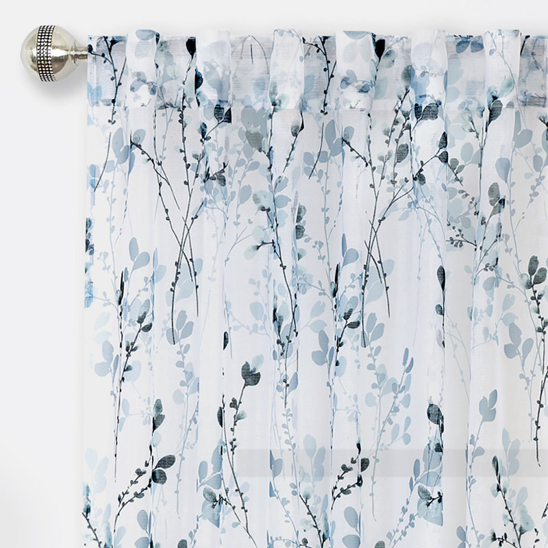 Teal Semi-Sheer Polyester Back Tab Window Curtain Panel