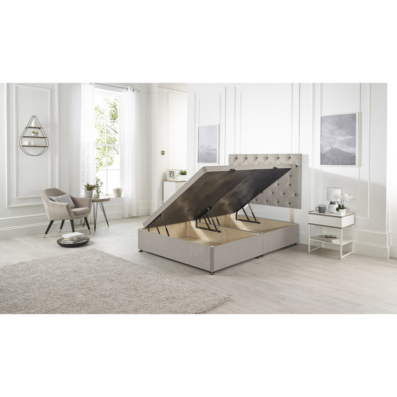 Etheral Side Opening Ottoman Storage Bed with Upholstered Headboard Plush Velvet, Silver Plush Velvet, Kingsize (5')