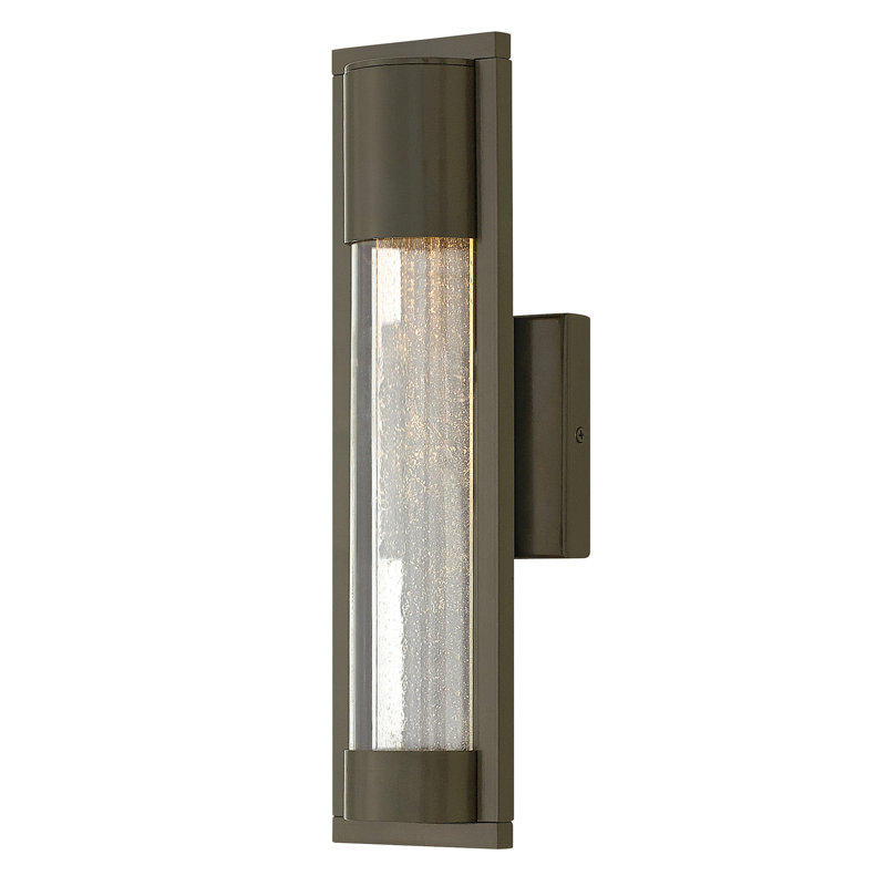 Mist 1 - Bulb Seeded Glass Outdoor Flush Wall Mount, 15.5" H x 4.75" W x 4" D, Bronze