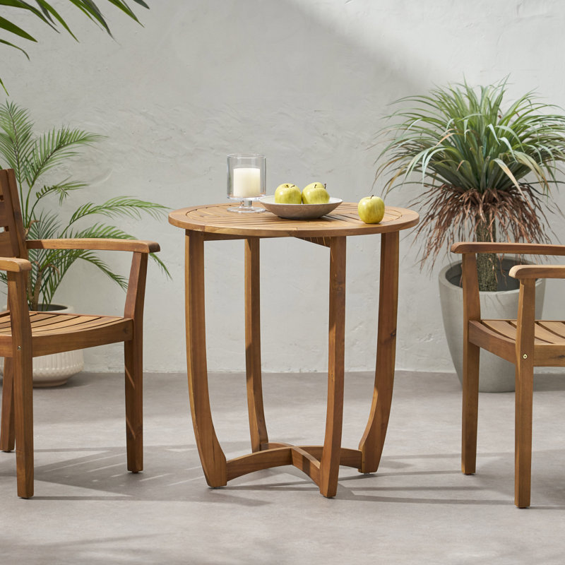 Table d'appoint d'extérieur Roomfitter, table d'appoint ronde en bois d'acacia massif de 27,5 po pour le jardin ou le balcon, teck
