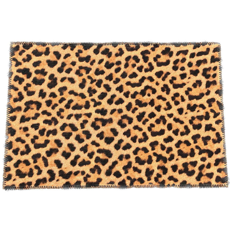 Tapis lavable en microfibre Leopard, Naturel, Rectangle 1 pi 8 po x 2 pi 6 po