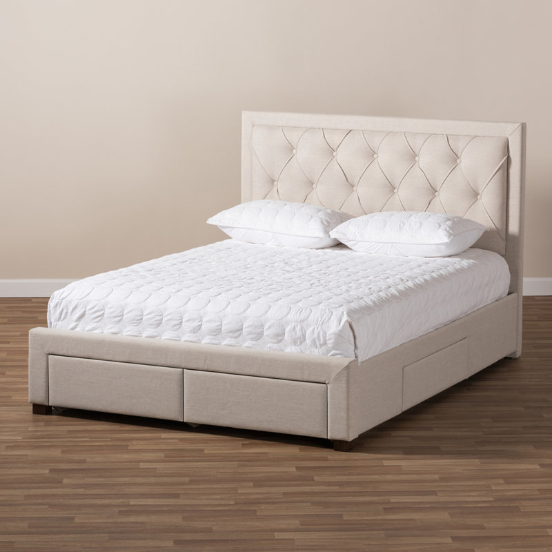 Mergita Upholstered Platform Storage Bed, Beige, King