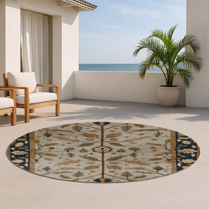 Tapis turc intérieur et extérieur gris, Rond 5 pi