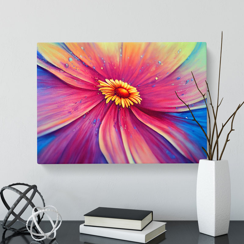 Dripping Paint Daisy Flower Abstract - Wrapped Canvas Print, 50cm H x 76cm W