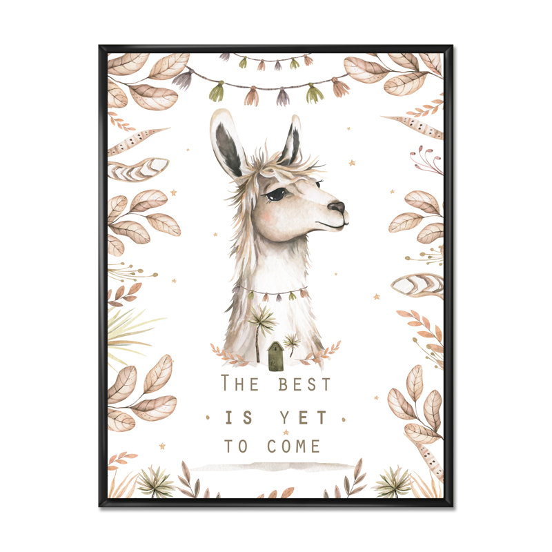 Mignon dessin de tête de lama pour enfants - décoration murale traditionnelle en toile, H 30 po x l 40 po x P 1,5 po
