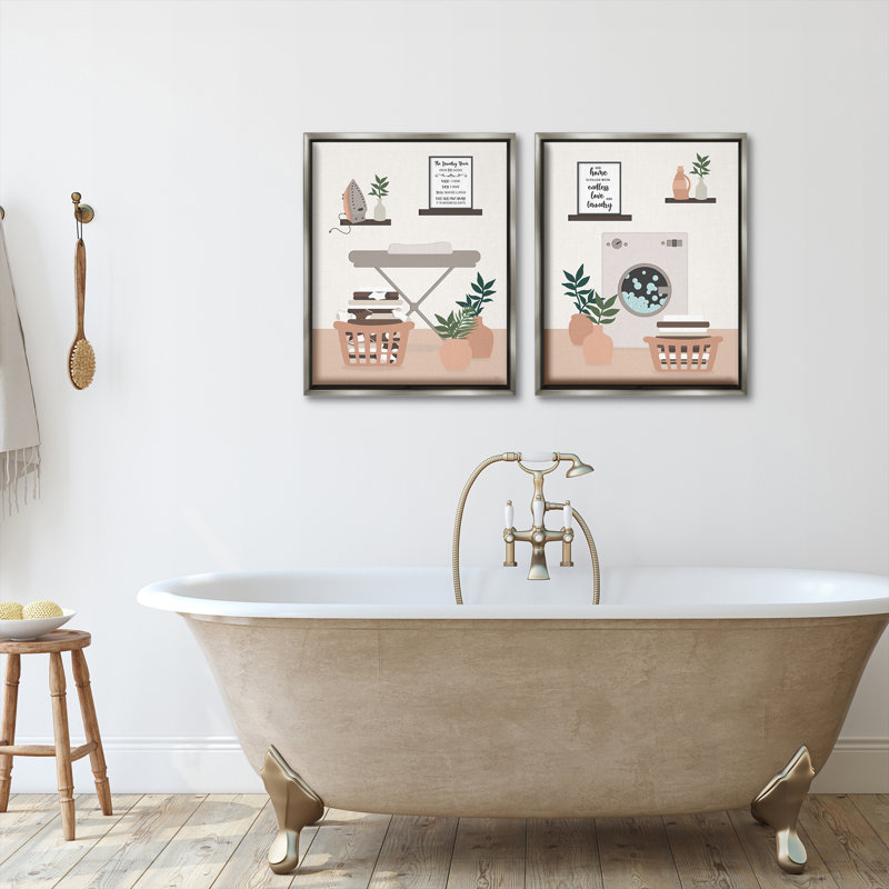 Laundry Interiors with Quotes, ensemble de 2 toiles flottantes encadrées, design par Natalie Carpentieri, H 21 po x l 17 po