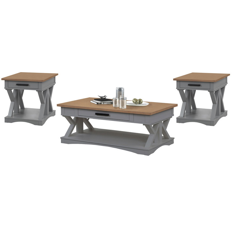 Bankhead Cocktail Table With 2 End Tables, Weathered Natural, Dove