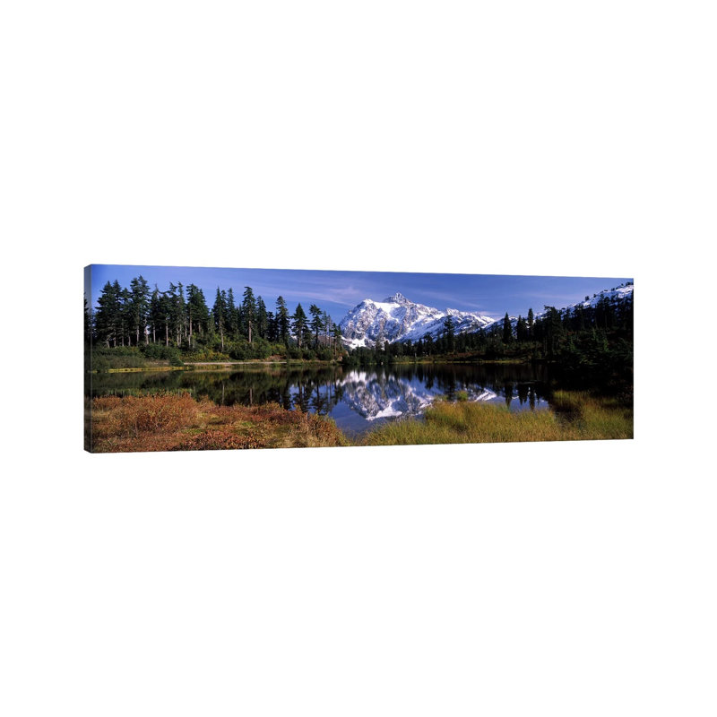 Reflection of Mountains in a Lake, Mt Shuksan, Picture Lake, North Cascades National Park 1 Piece Wrapped Canvas Panoramic Wall Art