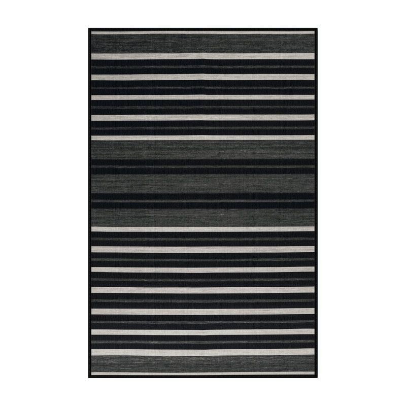 Tapis noir à rayures horizontales lavable à la machine, Rectangle 4 pi x 6 pi