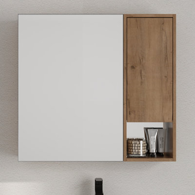 Armoire à pharmacie murale Norvyn sans cadre de 75,2 cm (29,63 po) de largeur, avec miroir et 2 tablettes en verre réglables.