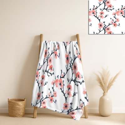Pink Wabi Bloom – Floral Soft Blanket, Contemporary Plush Throw