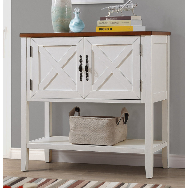 Tevrat Vintage Console Table | 4 Drawers & Open Shelf | Solid Pine Wood & MDF | Classic Style with Spacious Storage | Living Room/Entryway Sofa Table