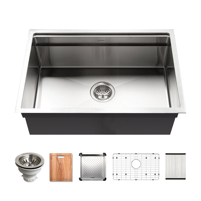 Houzer 26 in Undermount Stainless Dual Platform Workstation Single Sink & Accessories-NVS-2600