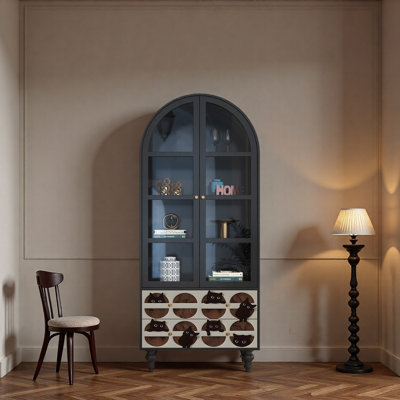 Vitrine en bois massif avec tiroirs