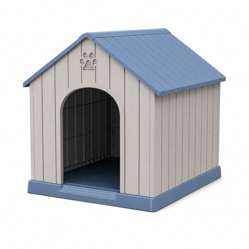 Grande niche pour chien résistante aux intempéries, 38.07" H x 36.26" W x 38.62" D, Gris Antarctique / bleu