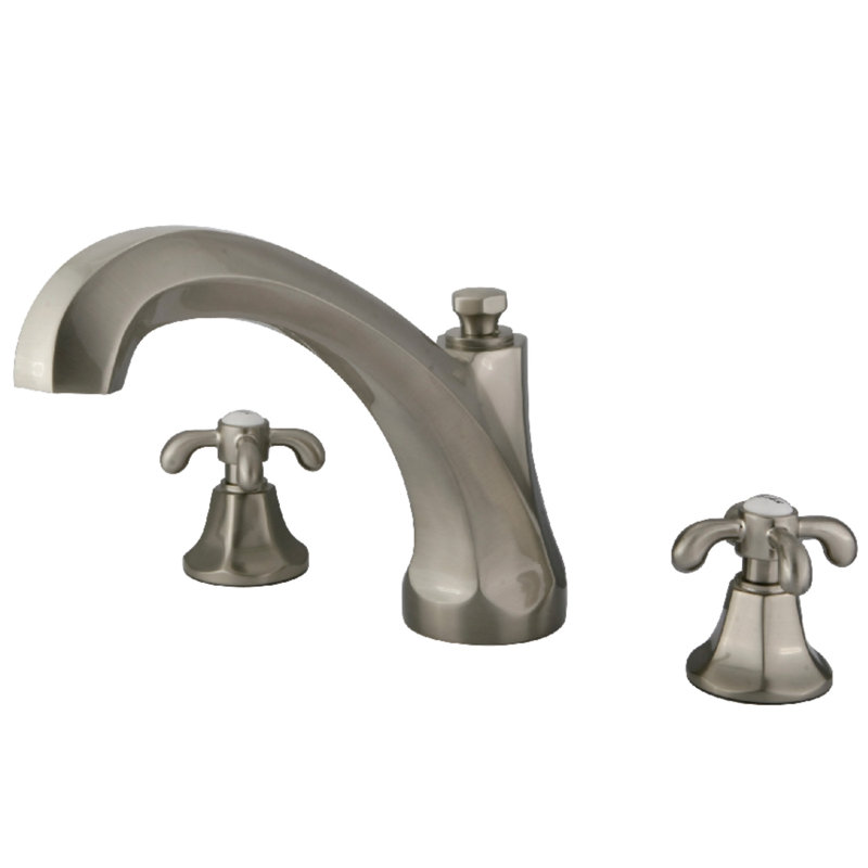 Kingston Brass Vintage Two-Handle 3-Hole Deck Mount Roman Tub Faucet, Brushed Nickel