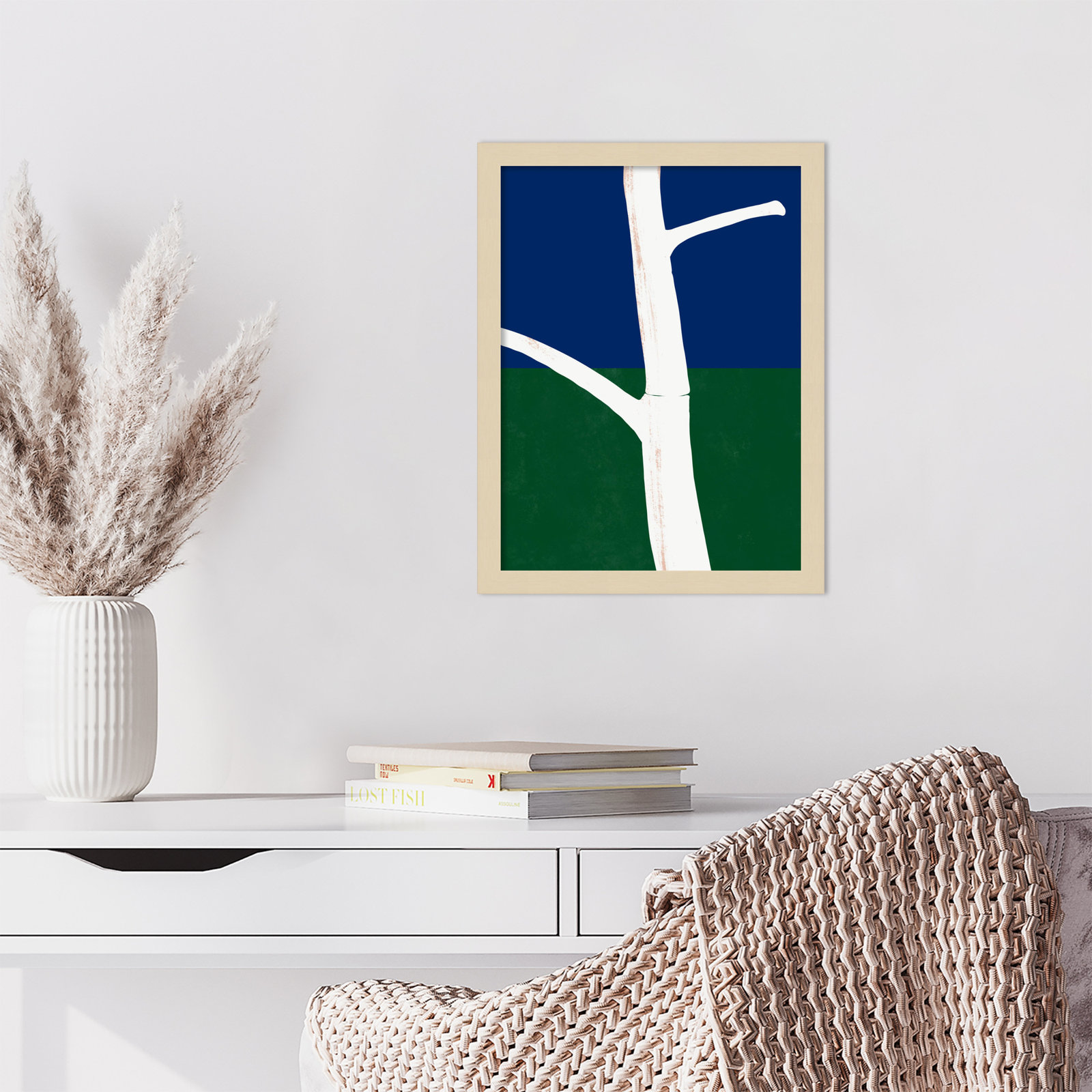 White Bark Print by Little Dean, White Framed, 17" H x 13" W
