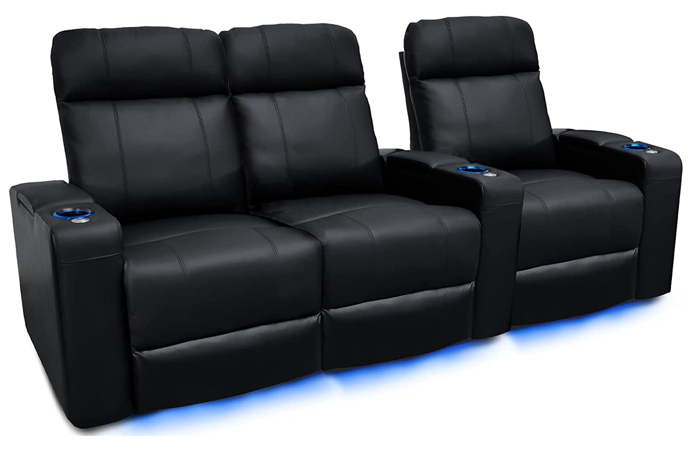 Orren Ellis 93" Wide Genuine Leather Home Theater Seating with Cup ...