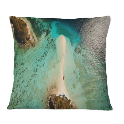 Coussin décoratif à imprimé nautique et côtier, vue turquoise sur l'eau Beahc