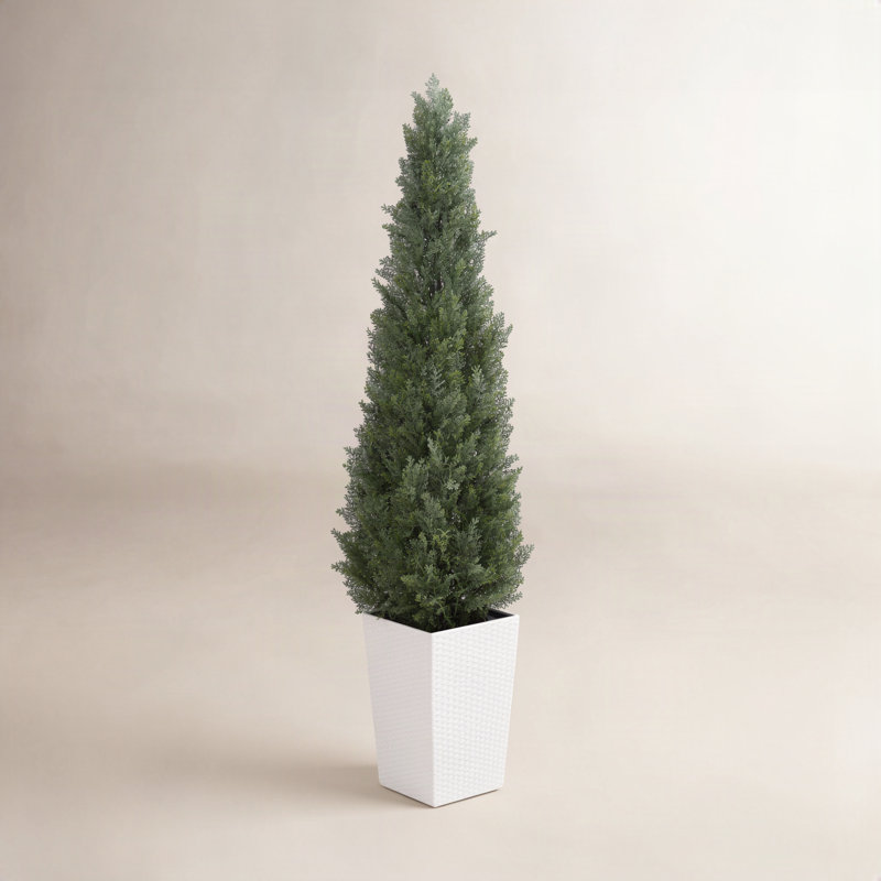 Topiaire de cèdre Adcock 5pi - faux cyprès résistant aux rayons UV avec grande jardinière et plantes décoratives, 1, Blanc