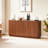 63" Walnut Sideboard With Central Shelf Compartments, Suitable For Hallway, Vacuum - Formed Textured Veneer, Water Surface, Scratch-1388236008