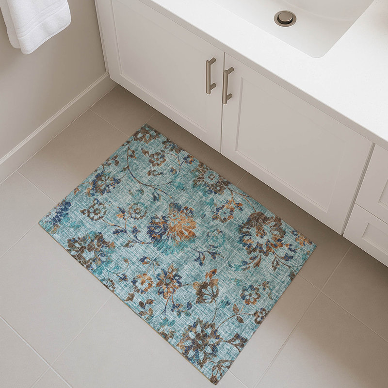 Machine Washable Indoor/Outdoor Chantille ACN2616 Floral Rug, 1'8" x 2'6", Teal