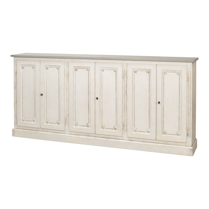 Pagnano 96'' Solid Wood Sideboard, Stucco White/Gray Quartz