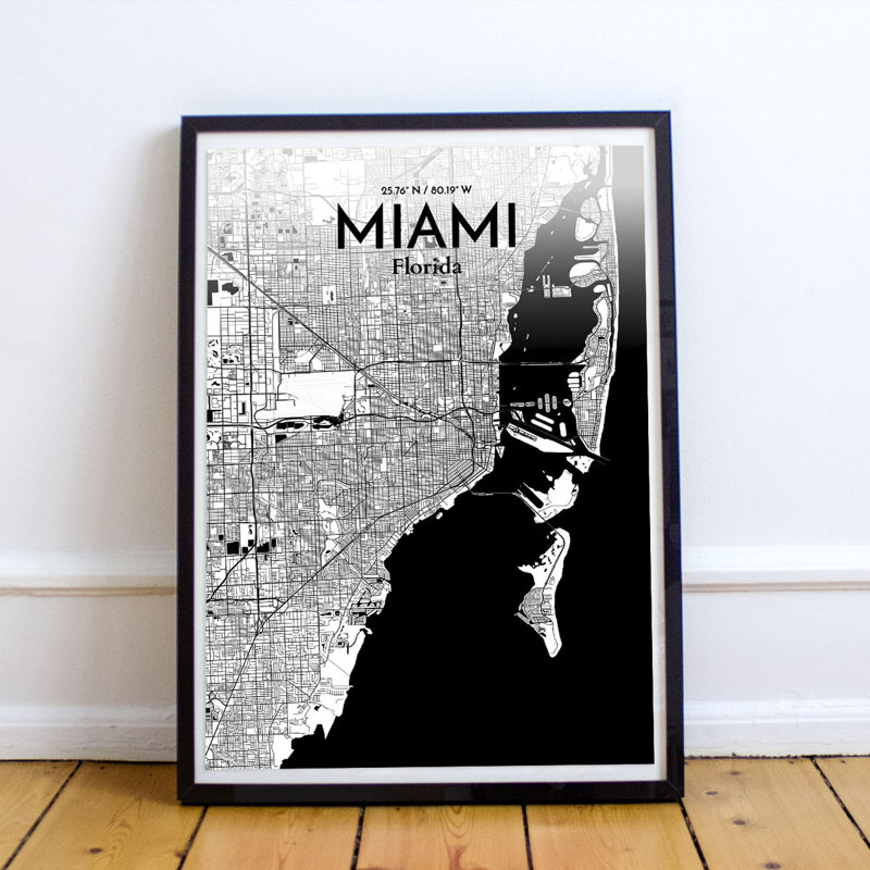 Miami City Map - No Frame Print, 43.2cm H x 27.9cm W x 0.13cm D