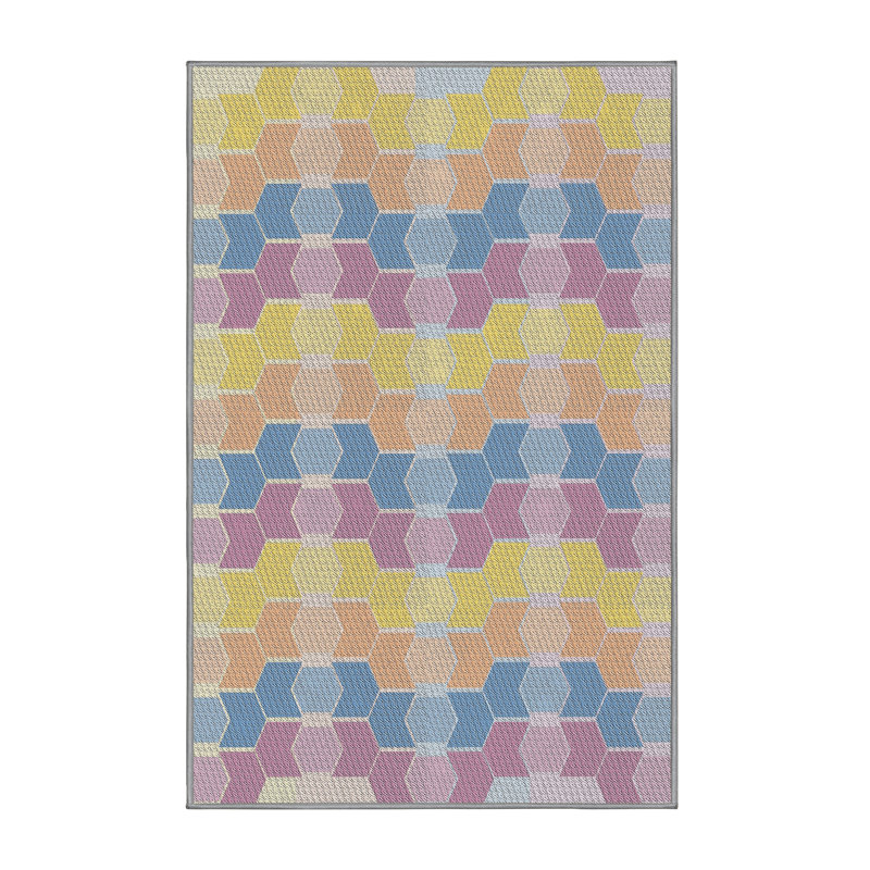 Tapis jaune / mauve / bleu / orange Power Loom, Rectangle 5 pi x 7 pi