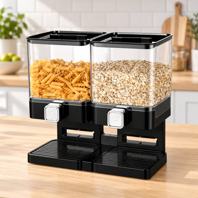 Dewit Double Dry Food Cereal Dispenser, Wall Mounted Grain Storage Container with Drip Trays, Snack & Candy Organizer for Kitchen Pantry