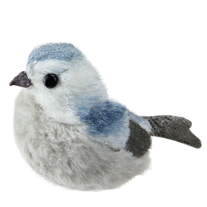 Décoration de table de Noël grand oiseau 4 po blanc et bleu