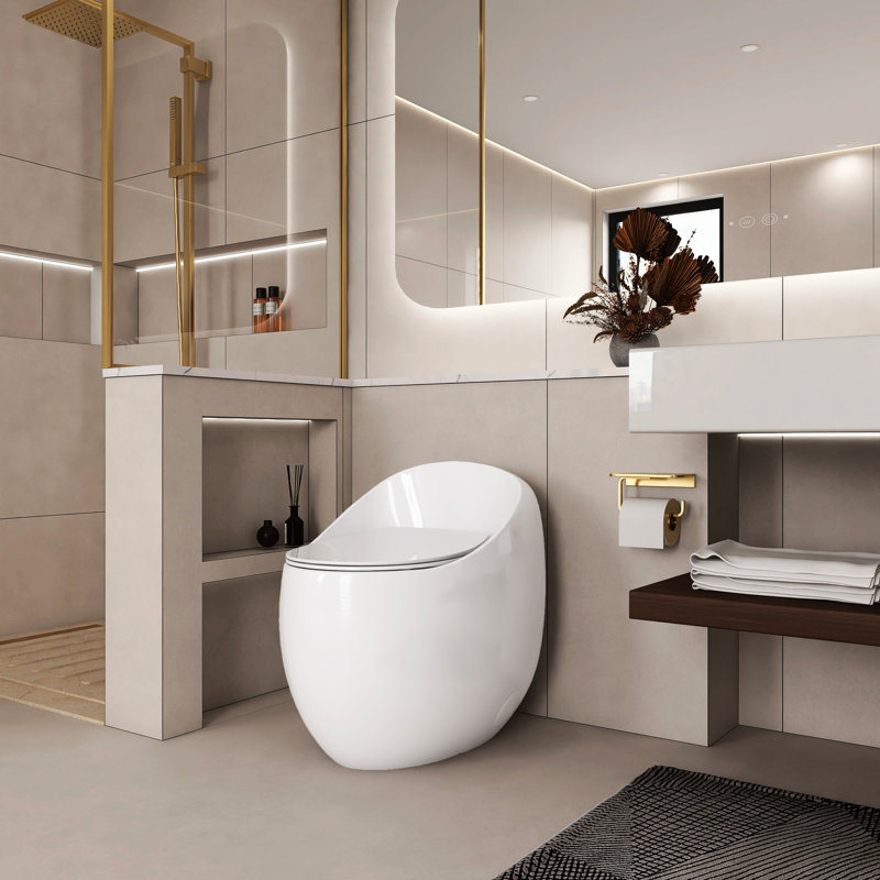 Ceramic Egg Shape Bathroom Toilet - Glossy White, 1.28 Single Flush, Accessory Modern In White Shape, Smooth Flushing Action