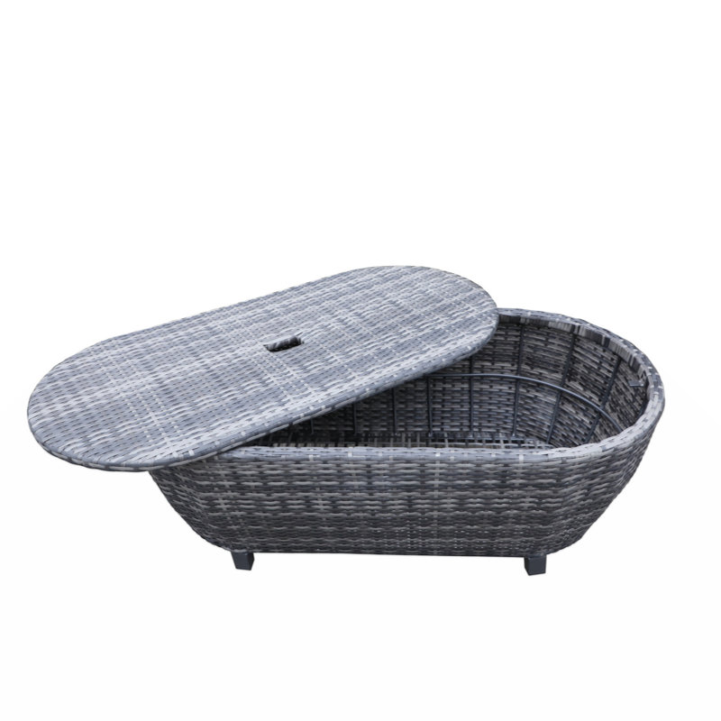 Table basse ovale moderne en osier avec rangement, tourmaline noire Modern