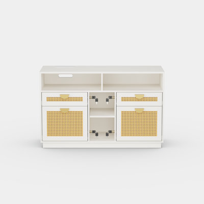 41.3"W White Rattan - 4 Drawer Loking Wood Lateral File Cabinet With Power Strip And Storage Shelves For Home Office - A4/Letter Size by Dovecove