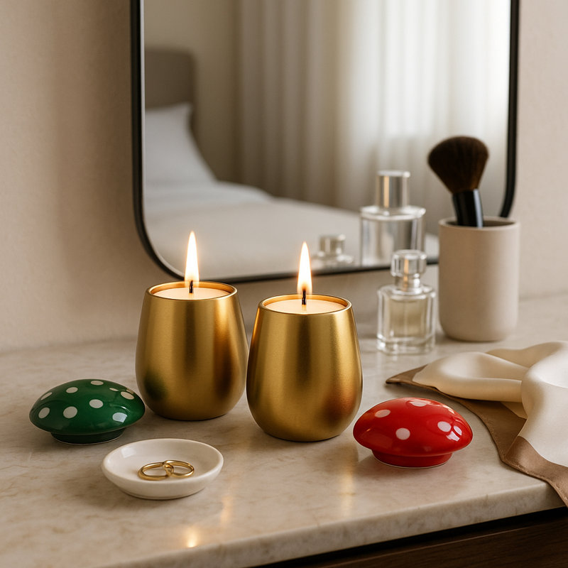 Decorative Mushroom Scented Candles for Coffee Table - Modern Accent Candle for Living Room, Bedroom, or Bookshelf Decor - Set of 2, 5"